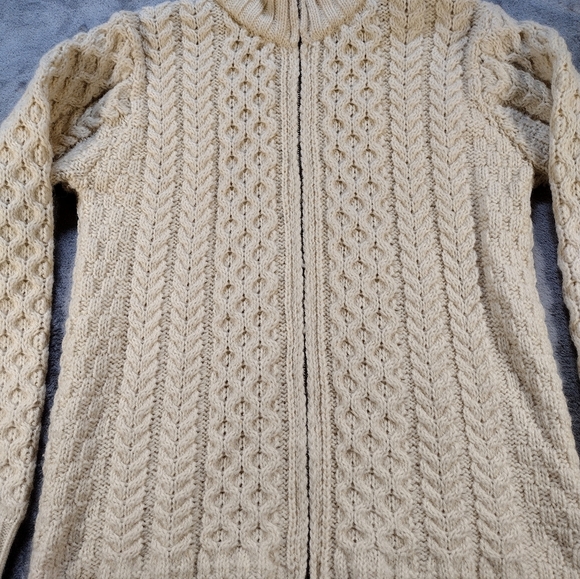 Vintage Made in Ireland Inis Crafts 100% Merino Wool Full Zip Cardigan Sweater - Picture 2 of 8